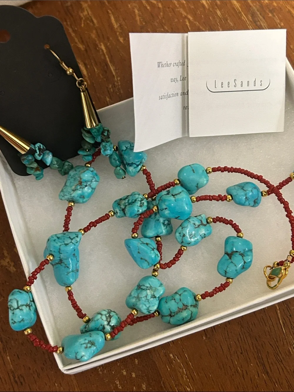 Lee Sands Turquoise Bead Necklace.Turquoise & Red! Nugget turquoise earrings.